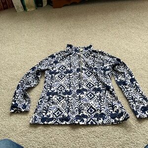 Lilly Pulitzer popover Navy and White Patterned Quarter-Zip